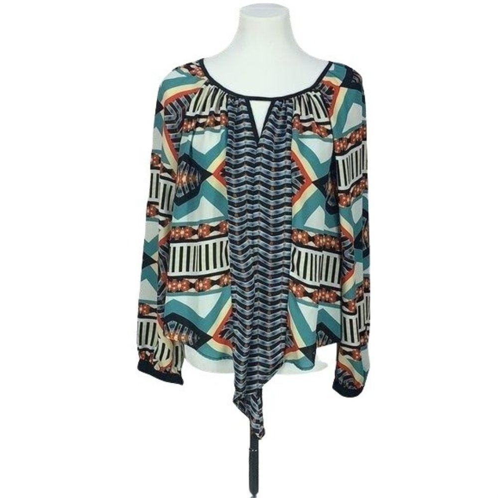 XOXO Medium Abstract Sheer‎ Long Sleeve Blouse